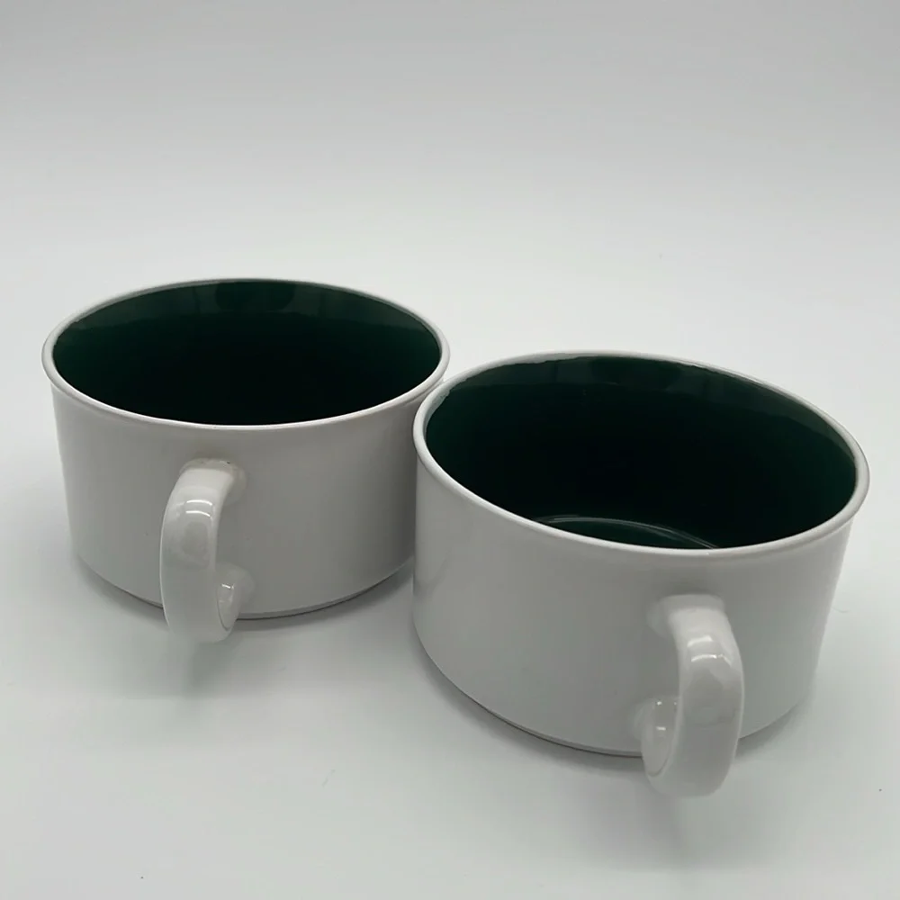 Graydon Hall Cozy Ceramic Soup Bowls with Handles Dark Green & White (Set of 2)